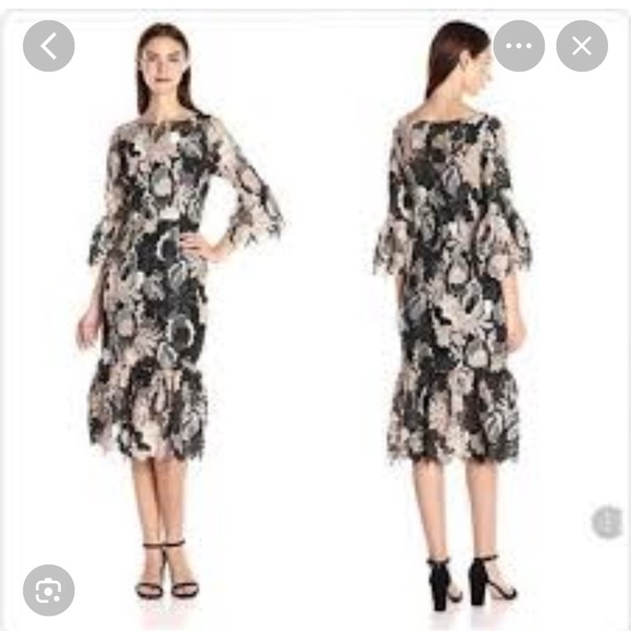 Anthropologie Tracy Reese Black and Cream Floral Midi Dress - Picture 2 of 13
